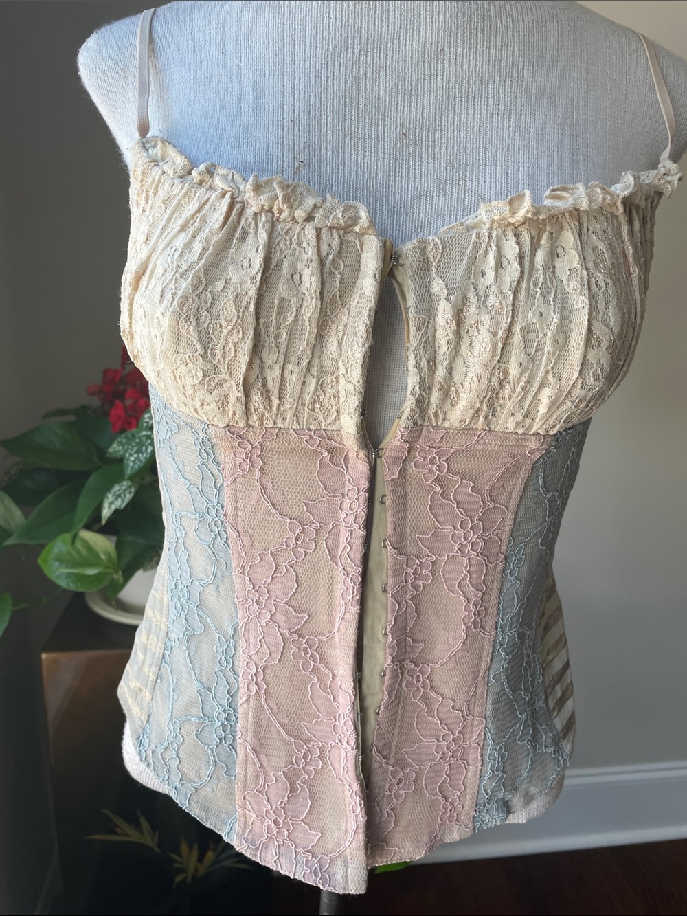 Casadei Pastel Lace Panel Camisole in Cream, Pink & Blue